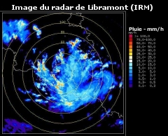 Exemple d'une image fournie par le radar météorologique de l'IRM situé à Libramont
